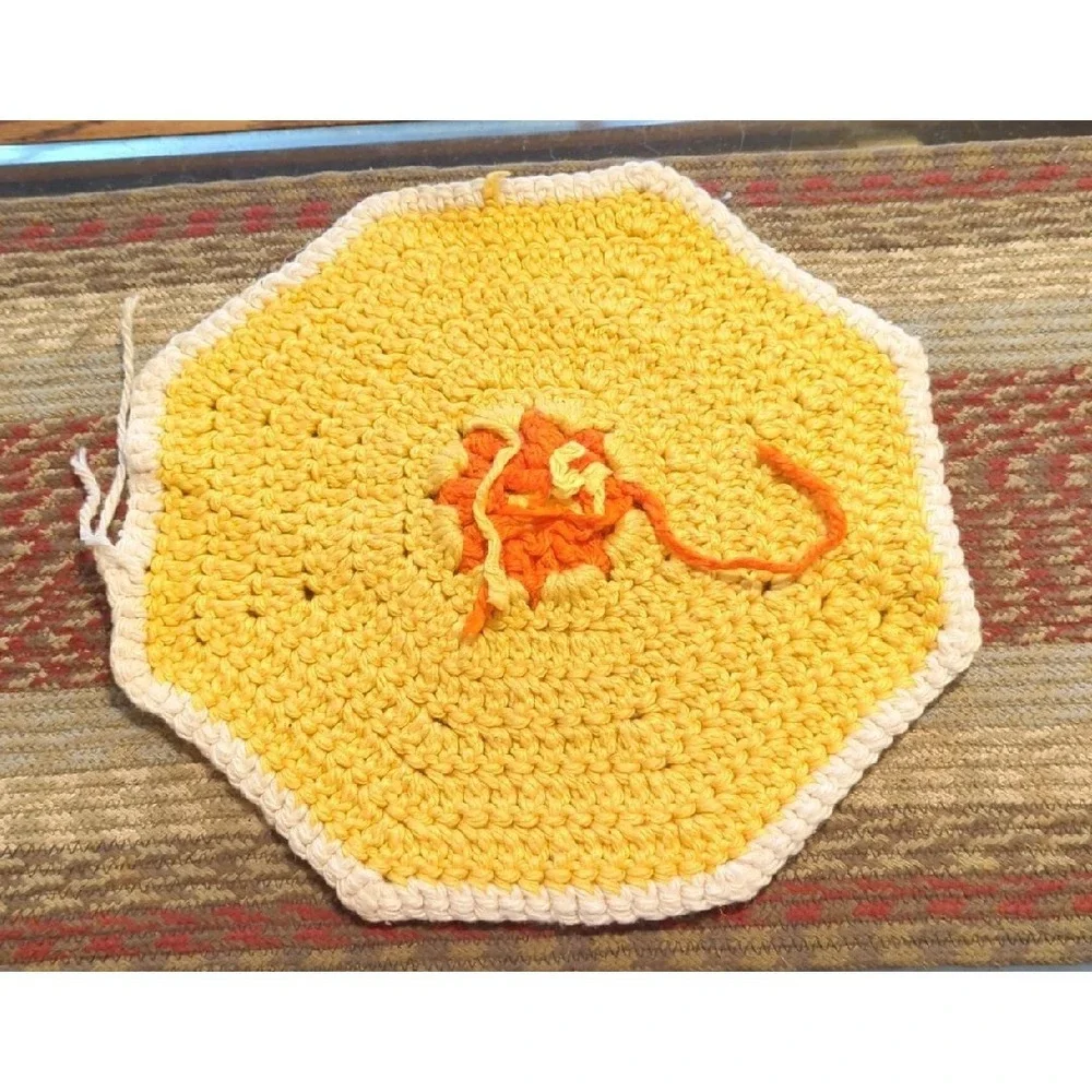Vintage Crochet Tabletop Colorful Counter Doile Trivet Handmade By Granny